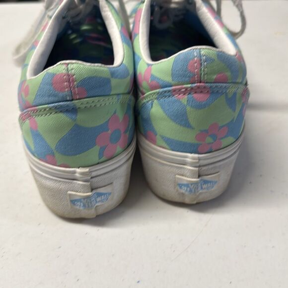 Vans Old Skool Stacked Platform Lace Up Checked Flower Retro Sneakers Pastel - Picture 4 of 7